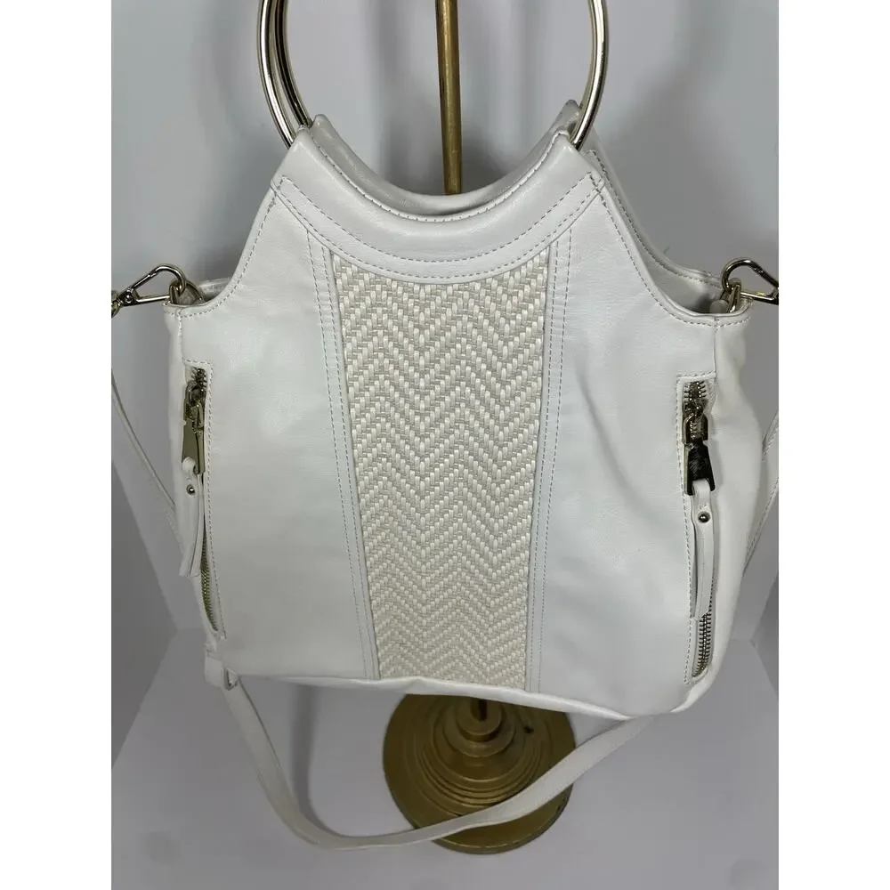 INC International Concepts White Top Handle Bag Gold Hardware Zipper Pockets